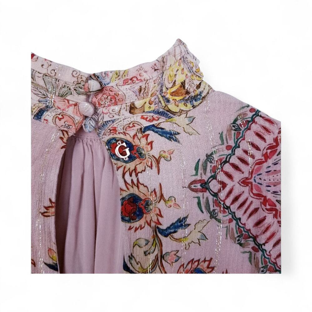 GUESS Monique Printed Mock Neck Smocked Blouse - Size L - Picture 8 of 12